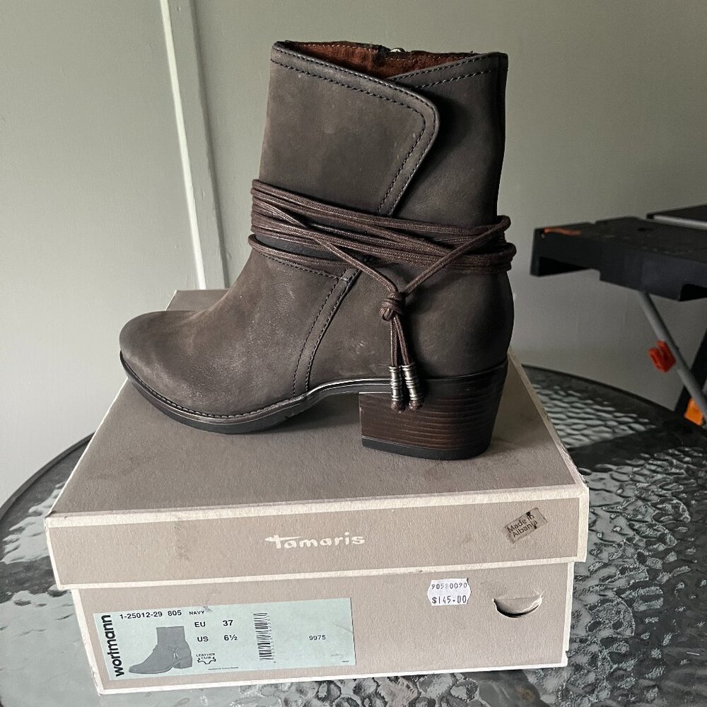 New - Tamaris Ankle Boot - Dark Sage Green